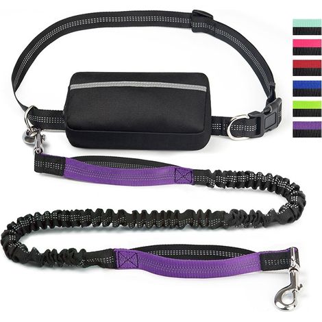 Harnais de sport, laisse mains libres pour chien avec plateau zippé amovible, poignées doublement rembourrées et élastique amortisseur - Idéal pour la course, la marche et le jogging (grands chiens de
