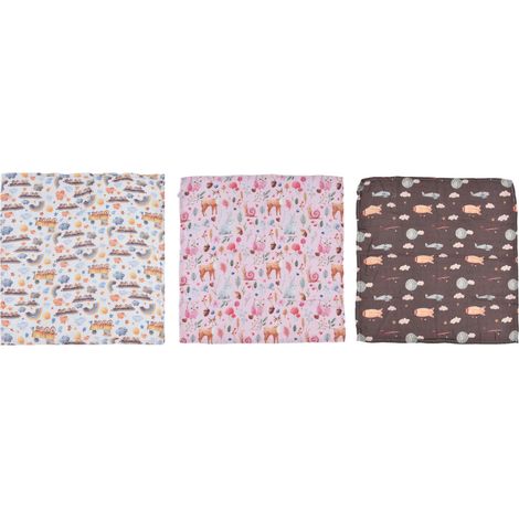 Lot de 3 serviettes d'emmaillotage pour bébé en fibre de bambou et coton, jolis motifs, serviette de bain pour nourrisson, couverture d'allaitement (1/5)