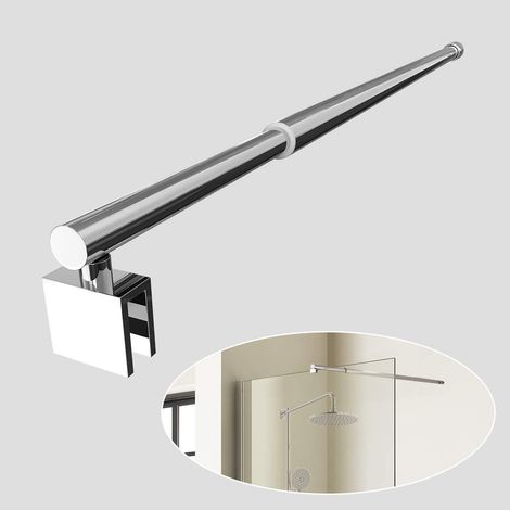 EMKE Barra di supporto telescopica regolabile da 700 mm a 1200 mm in acciaio inox cromato di forma rotonda per doccia bagnato, per cabina doccia, per vetri di spessore 8-10 mm (1/4)