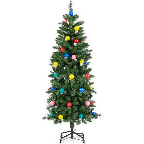 CASART 150 CM Pre-Lit Artificial Christmas Tree Slim Pencil Hinged Xmas Tree (1/5)