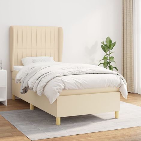 Sommier à lattes de lit et matelas Crème 90x190 cm Tissu vidaXL (1/5)