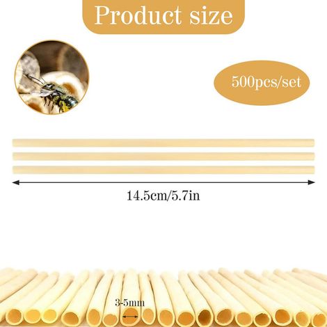 Lot de 500 pailles en paille de blé naturelles tubes de rechange pour hôtel à insectes et maison à abeilles maçonnes nichoir jardin 14.5 cm