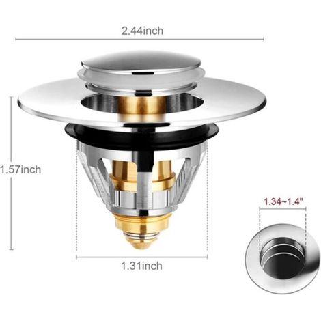 Verstopfungsfreier Edelstahl-Waschbeckenablauf – Geeignet für 34–38 mm Abflusslöcher – Doppelte Silikondichtung – Inklusive Haarsieb – Rostfreies Reinkupfer – Versaillesfr (1/4)