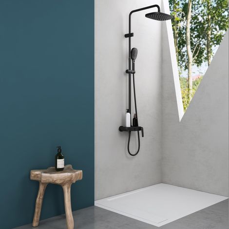 Mai & Mai Colonne de Douche Noir Mat Système de Douche Complet avec Mitigeur Douchette et Douche de Tête 30x20cm (1/5)