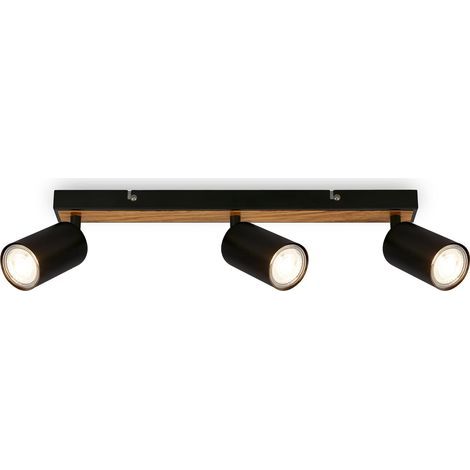 verstellbare Deckenleuchte, 3 GU10-Strahler, max. 9 W, Metall und Holz, 44 cm, Schwarz, Wohnzimmer, Schlafzimmer, Küche (1/5)