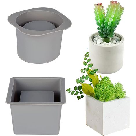 Lot de 2 moules en silicone pour pots en béton, moules à fleurs, bricolage en silicone, fleurs, moules en silicone, ciment, bougeoir ou décorations pour pots