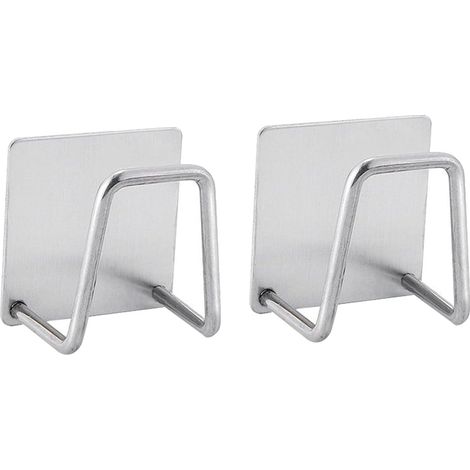 Lot de 2 porte-éponges adhésifs sans perçage en acier inoxydable, argent – DELKEVIC (1/5)