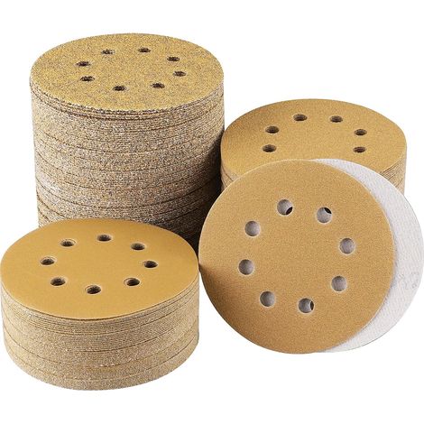 Disque de Ponçage, 125 mm 8 trous Disques Abrasifs 60/80/100/120/150/180/240/320/400/600/800 (10 disques par taille de grain)-110 pièces (1/5)