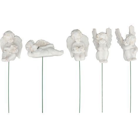 5 Figurines Cupid en Résine Blanche pour Jardin, Terrasse ou Pelouse - Miniatures Durables sur Tige (1/5)