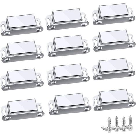 Serrure magnétique, 12 serrures magnétiques pour armoires, aimant puissant et robuste jusqu'à 6 kg, pour tiroirs, porte de douche, armoire, cabine.