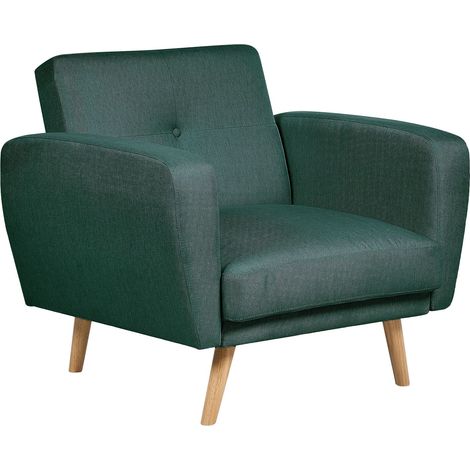 Beliani Armchair Dark Green Fabric Solid With Armrests, Track, Foam Filling, Sinuous Springs, Seat Height 41 cm, Reclining, Holds up to 180 kg, 89 x 85 x 82 cm FLORLI (1/5)
