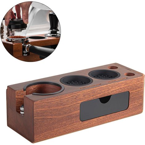 Espresso-Tamperstation, Holzständer für Espressotamper, 3 Löcher für Universal-Siebträger von 51 bis 58 mm, inklusive Tamper und Abstreifer, Zubehör für Espressomaschinen, Orgel