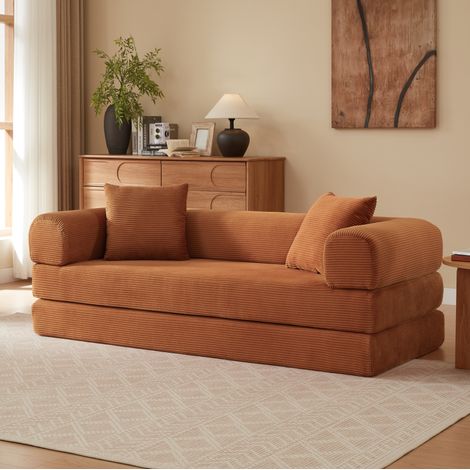 Sofá cama 1 plaza Terracota en terciopelo con espuma, modular y sin montaje,195x89x59 cm (1/5)