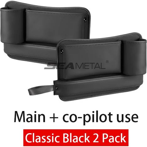 (Gauche Droite Noir) Organisateur d'espace pour siège auto, en cuir PU, base épaisse, sac de rangement, porte-gobelet, poche de rangement pour console centrale (1/5)