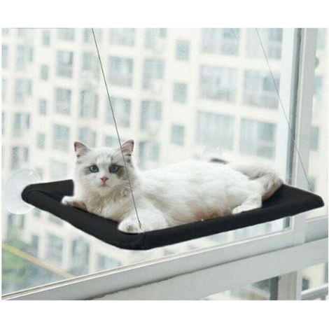 Window cat hammock - suitable for large cats up to 25 kg, lounge chair, pet bed - suitable for large windows - hanging cat bed - black (1/5)