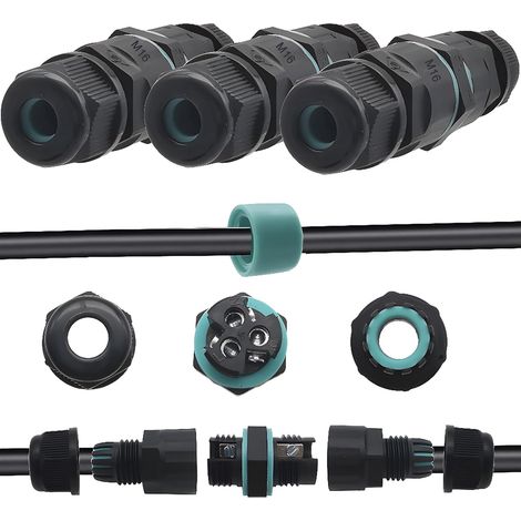 Connecteur Electrique Etanche, Boîte étanche IP68, Connecteur de câble étanche à 2 broches / 3 broches, pour câble de 3 à 6 mm de diamètre (3pcs) (1/5)