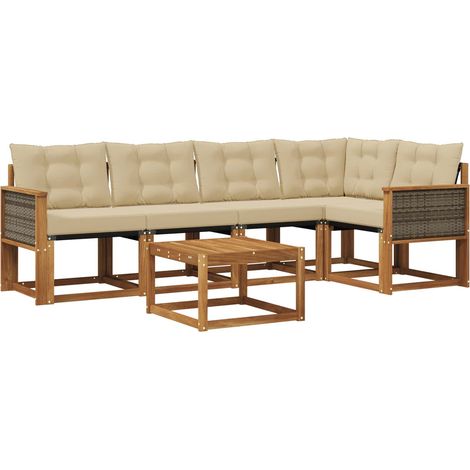 Outdoor Sofa Set with Cushion 6 pcs Natural and Beige vidaXL (1/5)