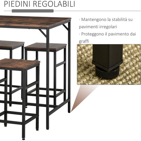 Set de table contemporain en métal et bois rustique, table haute 100×60×88 cm avec 4 tabourets industriels, mobilier moderne pour cuisine, salon et salle à manger.