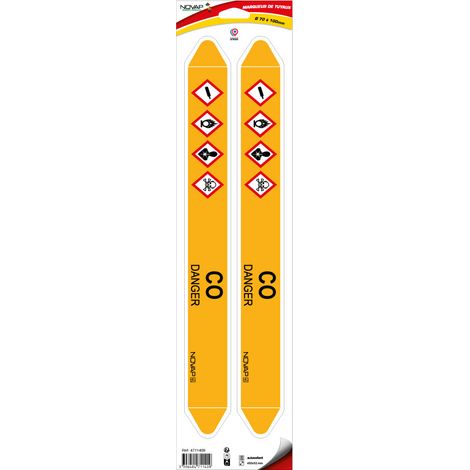 Planche de 2 marqueurs de tuyauterie 450 x 52 mm pour Ø 70 à 100 mm - CO - 4711409 (1/2)