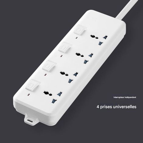 Multiprise 4 Prises Universelles Avec Interrupteurs Indépendants, Rallonge Électrique Prise UK, Adaptate Multiprise pour Maison Bureau, Blanc-2m (1/5)