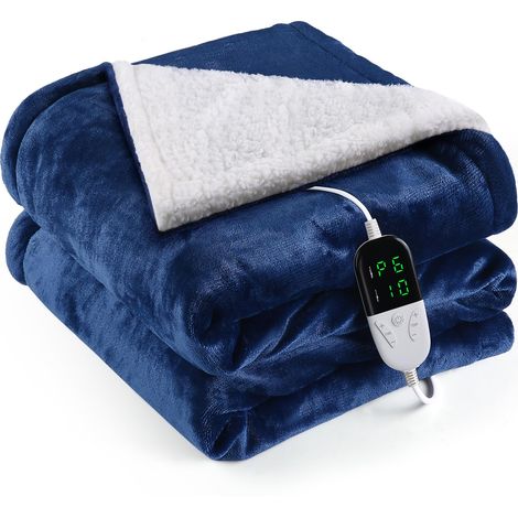 Couverture Chauffante Flanelle 133x150CM Plaid Chauffant Bleu 6 Niveaux de Chaleur Minuterie 10H Chaleur Rapide Protection Contre la Surchauffe Affichage Numérique Lavable en Machine (1/5)