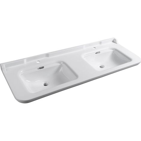 WALDORF Lavabo double en céramique 150x55cm, blanc (1/3)