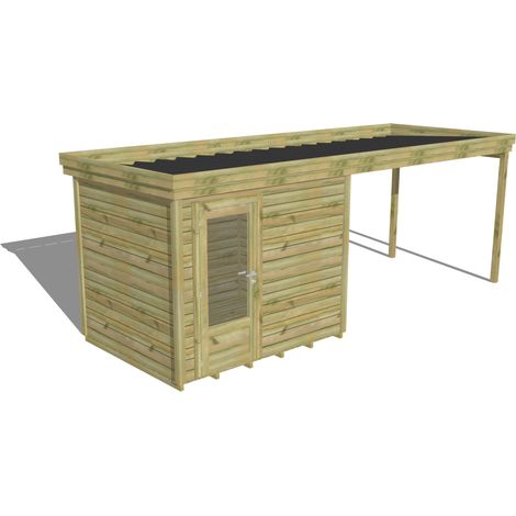 ABRI DE JARDIN bois Pin autoclave 27mm - 6,14x2,14m / 13,1m2 - Bac acier - Plancher bois (1/5)