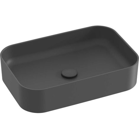 Ravak Ceramic - Lavabo sobre encimera 55x37 cm, sin rebosadero, sin orificio para grifería, antracita XJX03155003 (1/4)