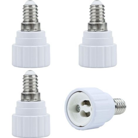 Adaptador de base de lámpara E14 a GU10 en color blanco - 4 adaptadores para convertir una lámpara GU10 a una base E14 - Juego de 4 convertidores para portalámparas LED y CFL (1/5)