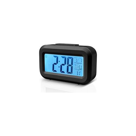 Horloge numérique LED avec date et température, réveil compact à piles pour bureau et chambre (noir)