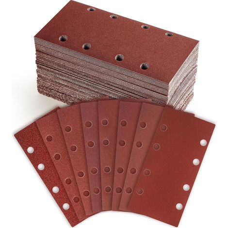100 Pièces Papier Ponceuse Rectangulaire, 93 X 185 mm Feuilles Abrasives Grains 40/60/80/120/180/240/320/400,Abrasives Papier pour Ponceuse Vibrante Polir et Enlever La Rouille (1/5)