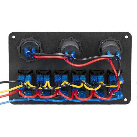 Panneau de 6 interrupteurs à bascule étanches 12 volts pour bateaux, avec éclairage LED bleu 12 V. (1/4)
