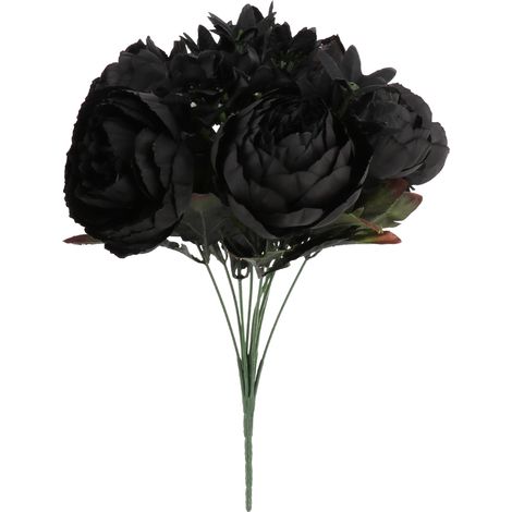 Simulation Rose Noir Rouge Faux Bouquet De Fleurs, Faux Roses Vintage avec De Lues Tiges pour La Fête De Mariage Décoration Funéraire À La Maison (Z) (1/5)