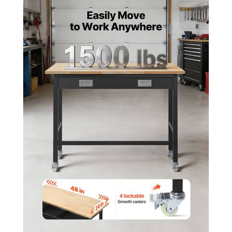 Établi Atelier sur Roulettes 122x61 cm Établi Garage Charge 680 kg Table de Travail pour Bricolage Garage Atelier Bureau, avec Tiro… (1/5)