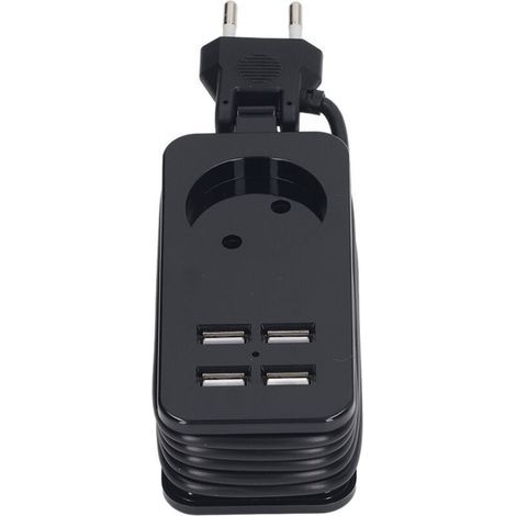 Europäische Steckdosenleiste mit 4 USB-Anschlüssen, 1200 W, 10 A, feuerfestes Netzteil für Smartphones und Tablets, Schwarz (1/5)