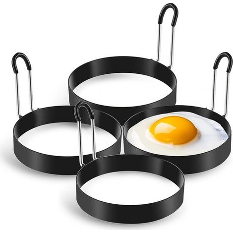 Molde para huevos, 4 piezas, Molde para tortillas, Acero inoxidable, 7,6 cm, Freír un huevo, Molde para huevos fritos, Juego de aros para huevos (1/5)