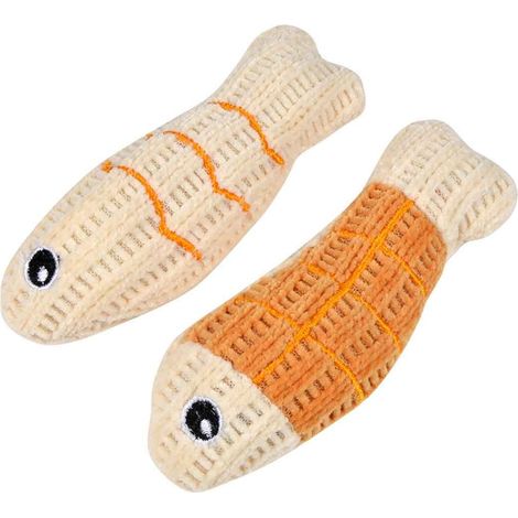 Lot de 2 jouets peluche poisson pour chat Jaune moutarde 12 cm