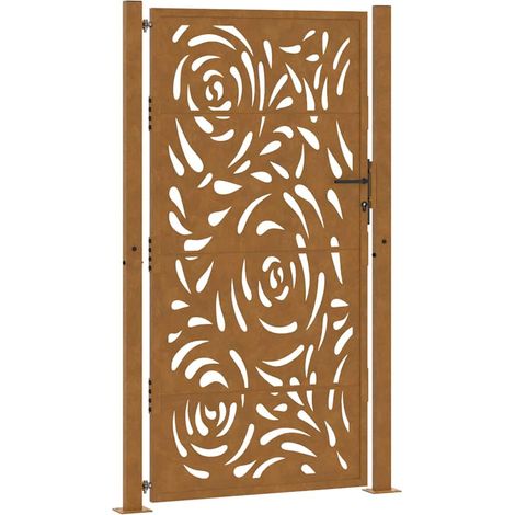 Portail de jardin 100x175 cm en acier patiné motif flamme (1/5)