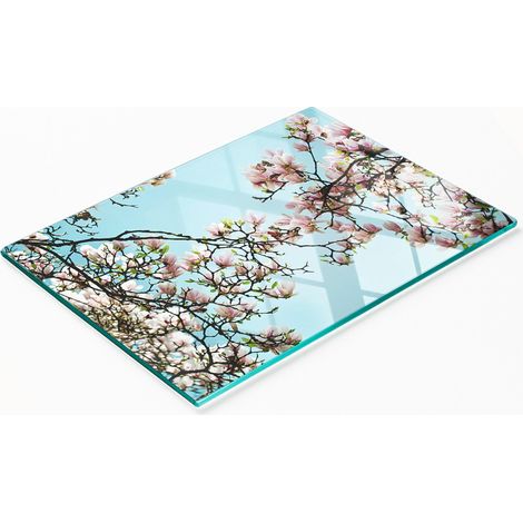 Vassoio da cucina in vetro con grafica di fiori di magnolia, 80x52 cm. (1/5)