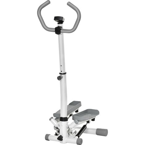 Stepper con Monitor LCD, Manubrio Regolabile ed Elastici, in Acciaio e ABS, Bianco e Grigio