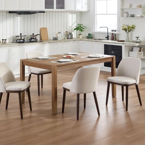 Wahson Juego de 4 Sillas de Comedor de Lino con Patas de Madera, Silla Tapizada Estilo Contemporáneo con Respaldo, Beige