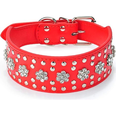 Collier de chien en cuir clouté (Rouge S)-Fei Yu