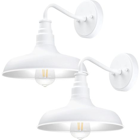 Luminaires extérieurs à col de cygne, lot de 2 lampes de style ferme/grange, adaptés pour porche/garage, blanc mat (1/5)