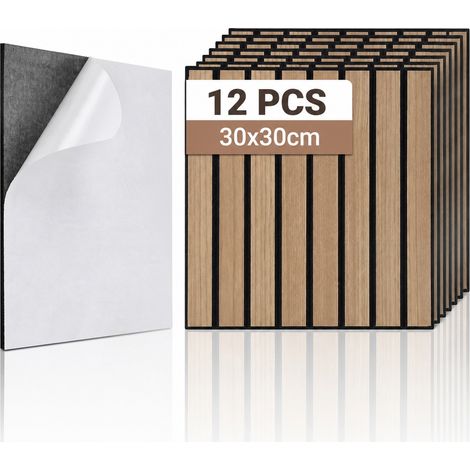 Randaco Akustikpaneele Holzoptik Selbstklebend, 12 Stück Filz Wandpaneele 30 x 30 x 1 cm Weißeiche, Schallabsorber Holzleisten-Optik (1/5)