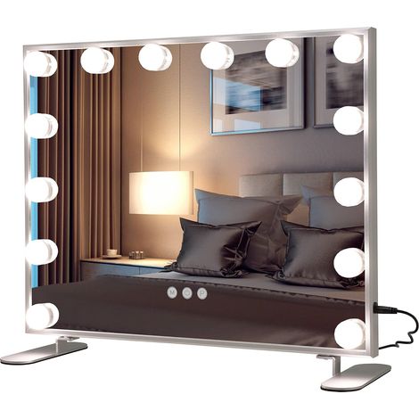 COSTWAY Specchio LED da Tavolo o da Parete, Specchio Rettangolare con 3 Colori, Controllo Touch Intelligente, Specchio da Trucco per Bagno Spogliatoio, 50x40 cm (1/5)