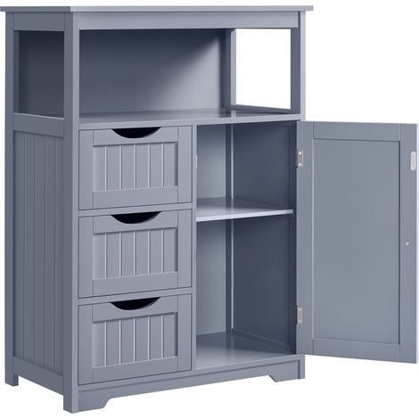 Yaheetech – Meuble de salle de bain avec tiroir et étagère réglable – 66 cm L × 35 cm l × 90 cm H – MDF gris – Rangement optimisé pour serviettes et produits