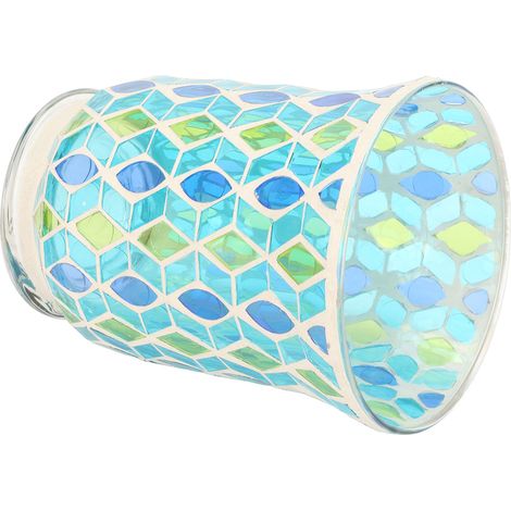 Bougeoir en mosaïque, fabriqué artisanalement avec un soin exquis et réalisé en verre résistant au vent, idéal pour servir de porte-théières et de bougeoirs dans les cafés et les bars. (1/5)