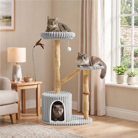 Yaheetech Albero Tiragraffi per Gatti in Legno, Alto 104 cm Grigio Chiaro (1/5)
