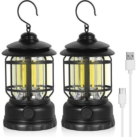 Lot de 2 lampes de camping - Lampe de tente LED professionnelle réglable - Lampe de camping portable - Éclairage de tente - Étanche IPX4 - Lumière puissante - Rechargeable - Idéale pour le camping, la (1/5)