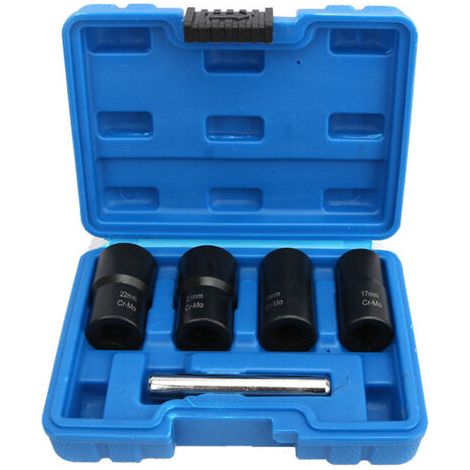 Ahlsen Jeu de 5 douilles torsadées, 1,27 cm extracteur de boulons endommagés pour retirer les écrous de blocage de roue 17 mm, 19 mm, 21 mm et 22 mm (1/5)